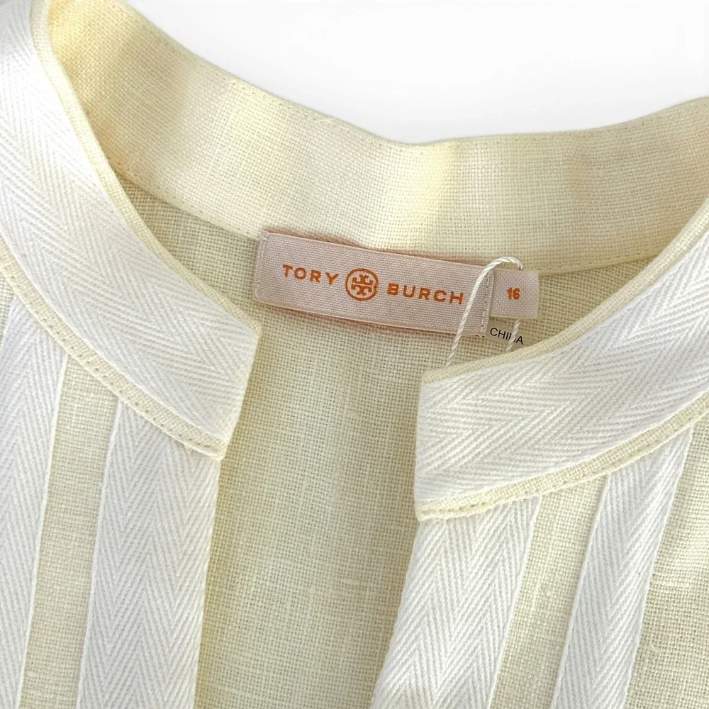 Tory Burch Women 16 Cream Ivory Multicolor 100% Linen Embroidered Tunic Top NWT